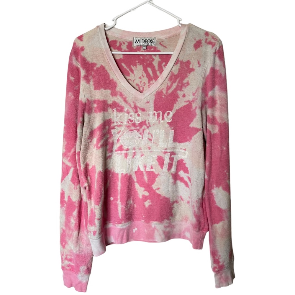 Wildfox Distressed Kiss Me You’ll Like It Vneck Sweater Oversized XS